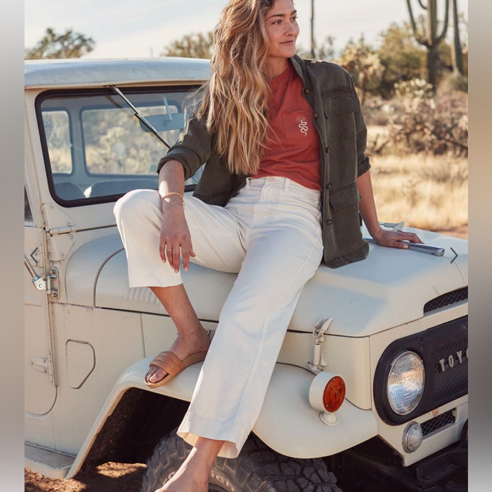 Marine Layer NWOT Bridget Slim Wide Leg High Rise Crop Pants White Womens